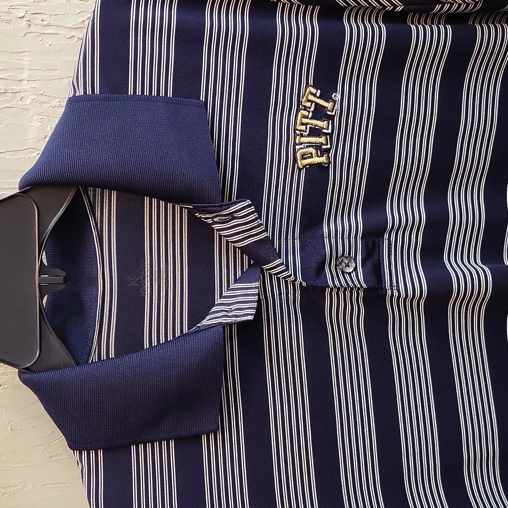 KA Knights Pitt University of Pittsburgh Striped Golf Polo with Embroidered Logo